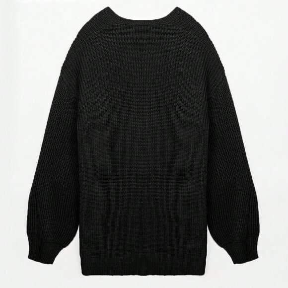 Black Casual Women's Drop Shoulder Open Front Cardigan - Picture 6 of 8
